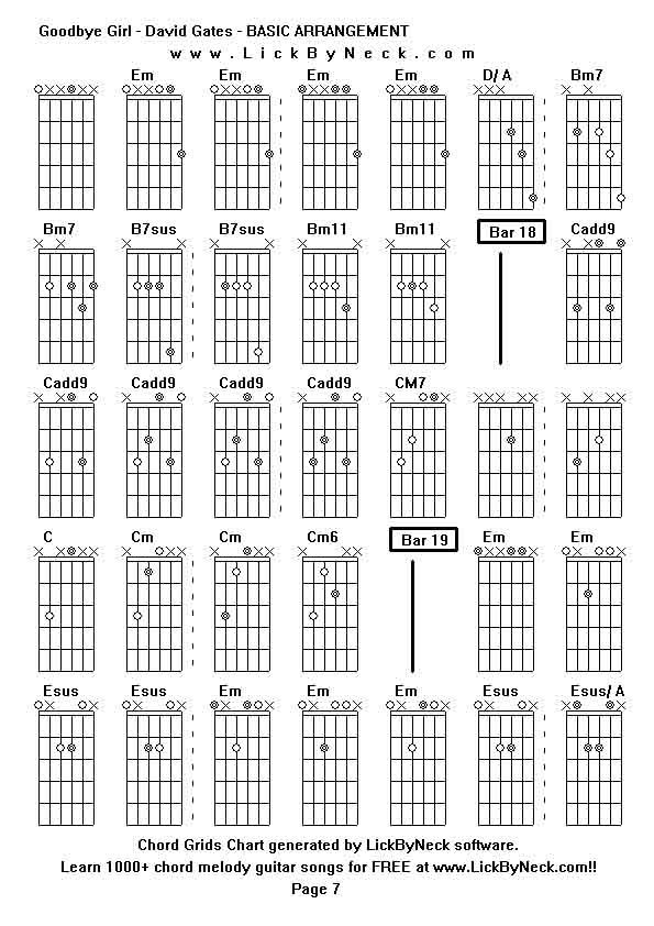 Chord Grids Chart of chord melody fingerstyle guitar song-Goodbye Girl - David Gates - BASIC ARRANGEMENT,generated by LickByNeck software.